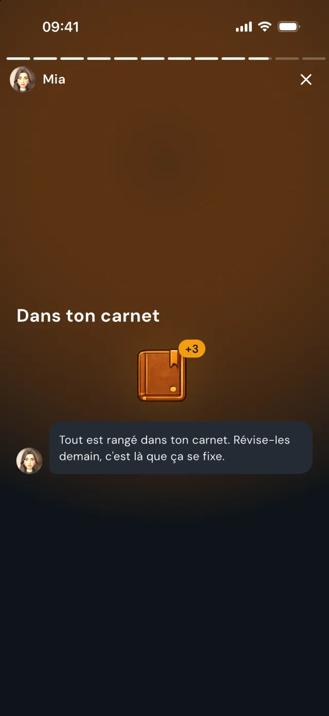 Bilan : trois mots ajoutés au carnet