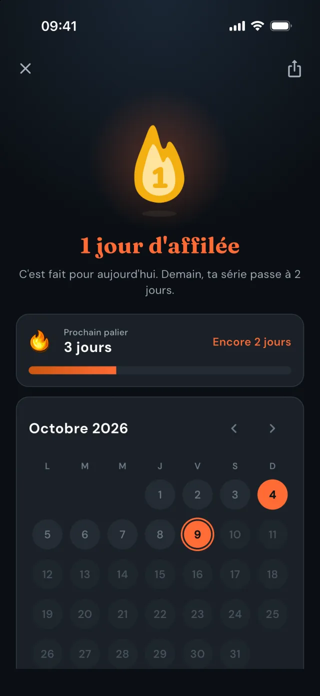 Série : 1 jour d'affilée et le calendrier du mois
